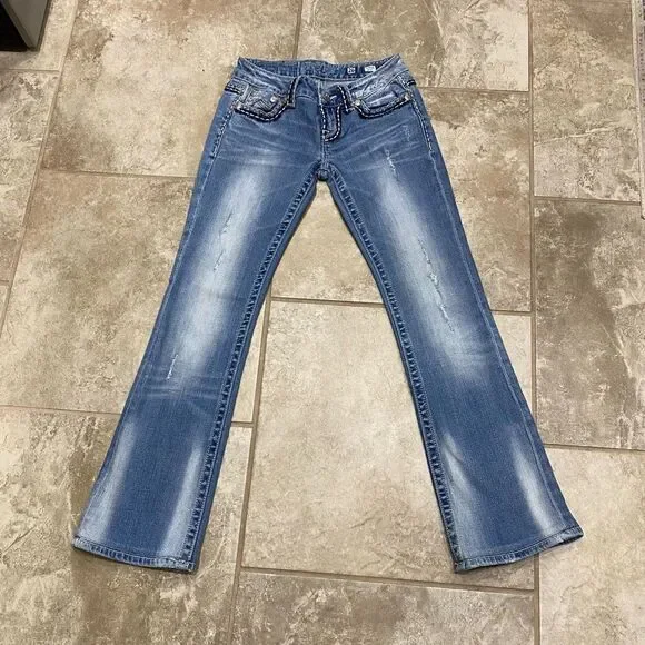 Miss Me Sunny Bootcut Jeans 26x30 Stretch Distressed EUC Embroidered - Picture 3 of 11